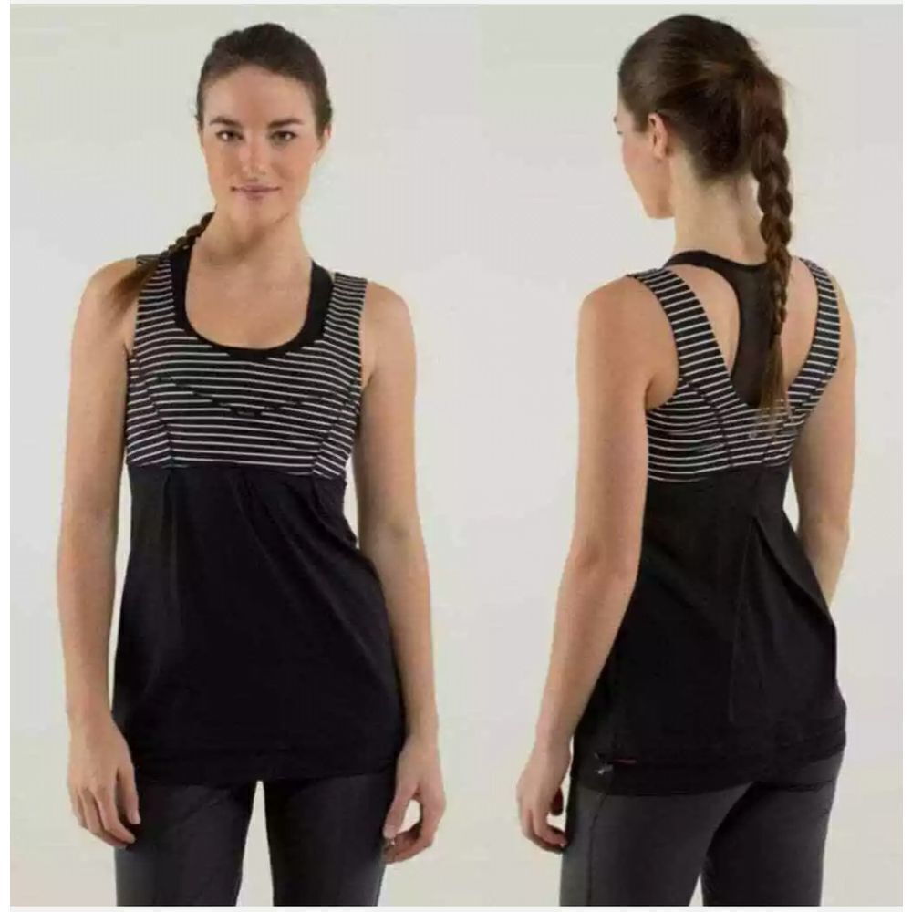 Lululemon Tame Me Athletic Tank Top Women's Size 4 Black Parallel Striped